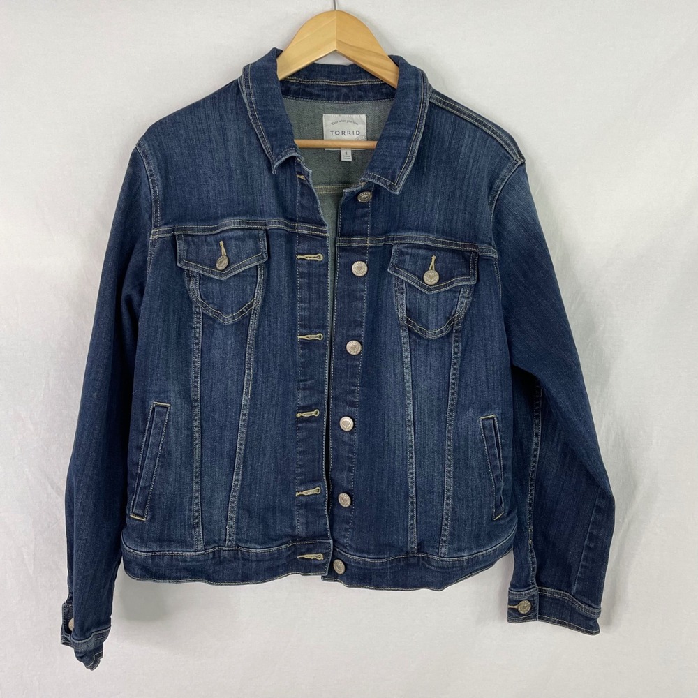 Torrid Jean Jacket Womens Plus 1X Blue Stretch Denim Pockets